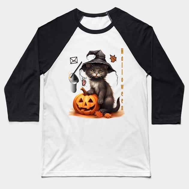 Halloween black cat pumbkins Baseball T-Shirt by ahlama87